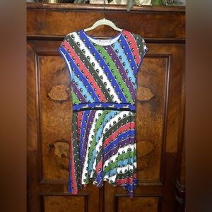 EUC Mary Katrantzou- Colorful Striped Lion and Leopard Dress. Size XL